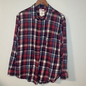 AMERICAN‎ EAGLE Oversized Fit Red/Blue Plaid Flannel Shirt Women's Size M